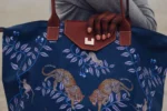 Safari Tote: Leopard - Navy Blue - Image 3