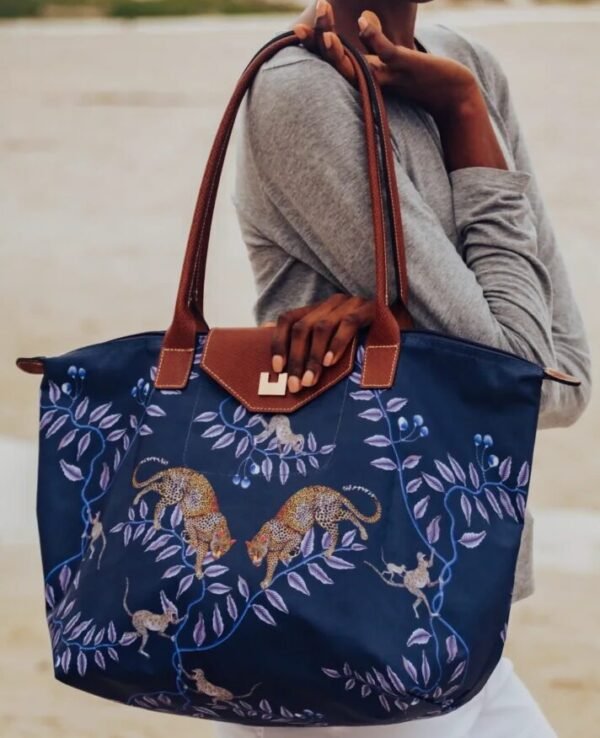 Safari Tote: Leopard - Navy Blue - Image 4
