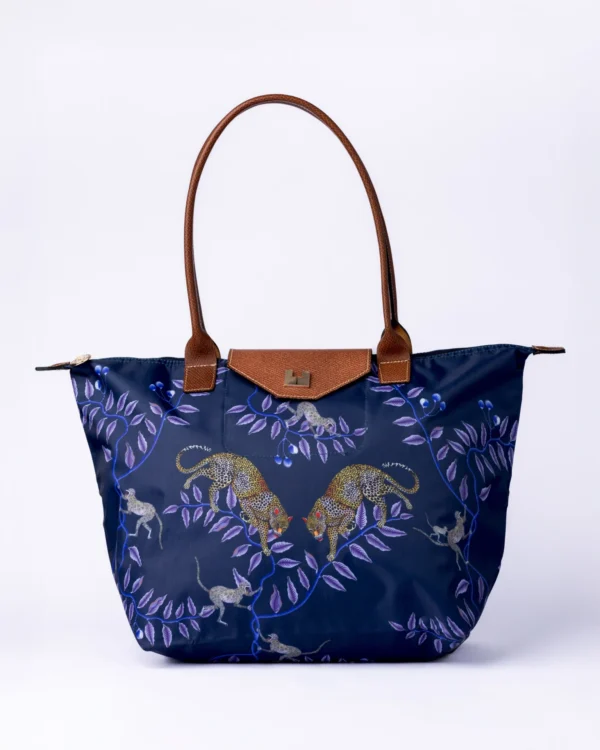Safari Tote: Leopard - Navy Blue