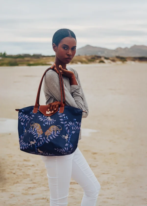 Safari Tote: Leopard - Navy Blue - Image 2