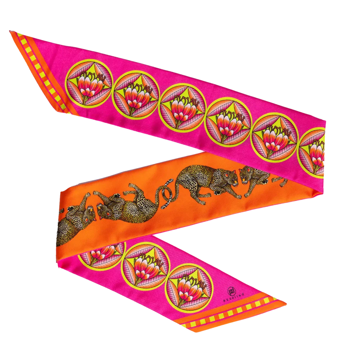 Silk Twilly: Leopard - Orange and Pink - Image 2