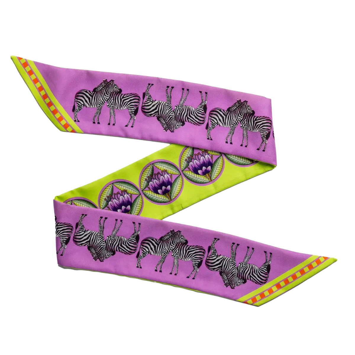 Silk Twilly: Zebra - Pink and Lime - Image 2